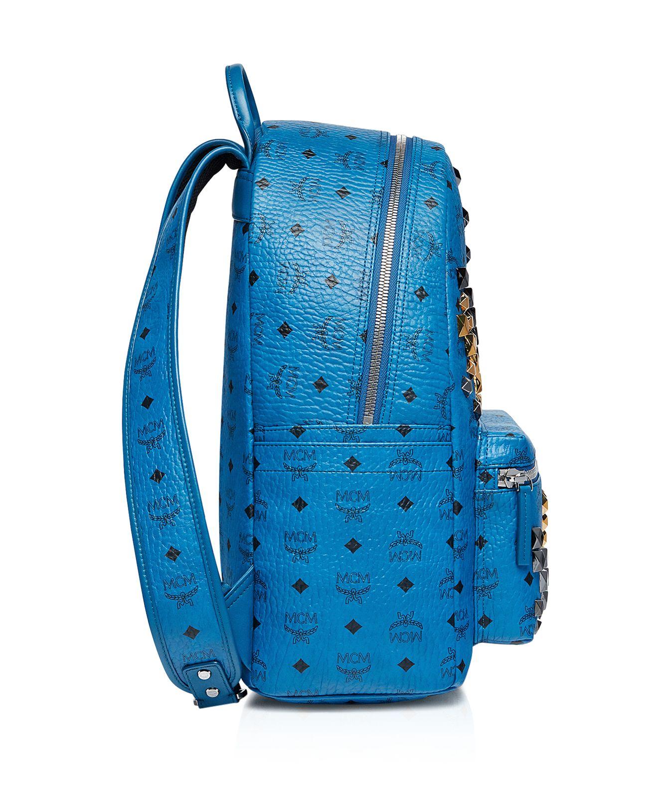 MCM Canvas Medium Studded Backpack in Blue Lyst